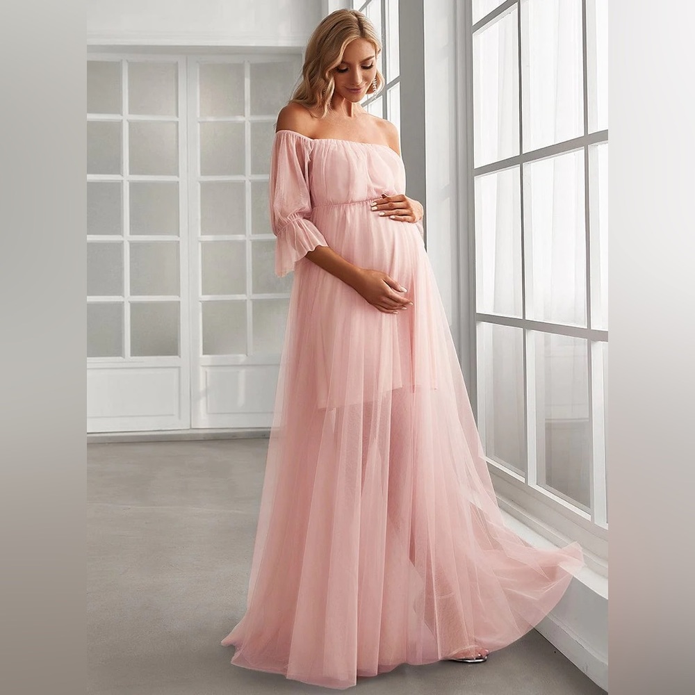 Ever Pretty Sheer Off-Shoulder Double Skirt Maxi Maternity Dress
Pink
Size: 14